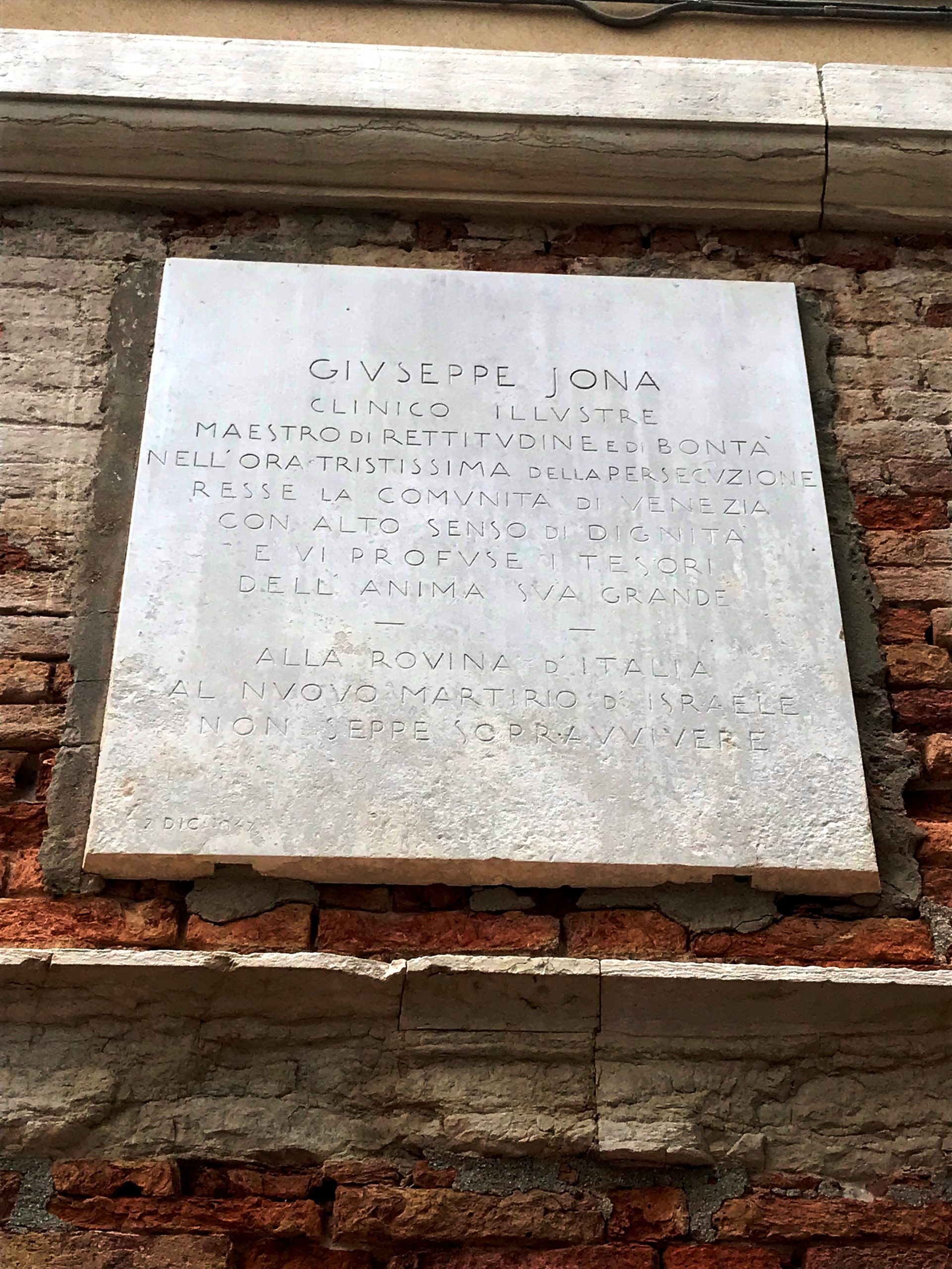 Giuseppe Jona's memorial tablet, Venice (2).jpg